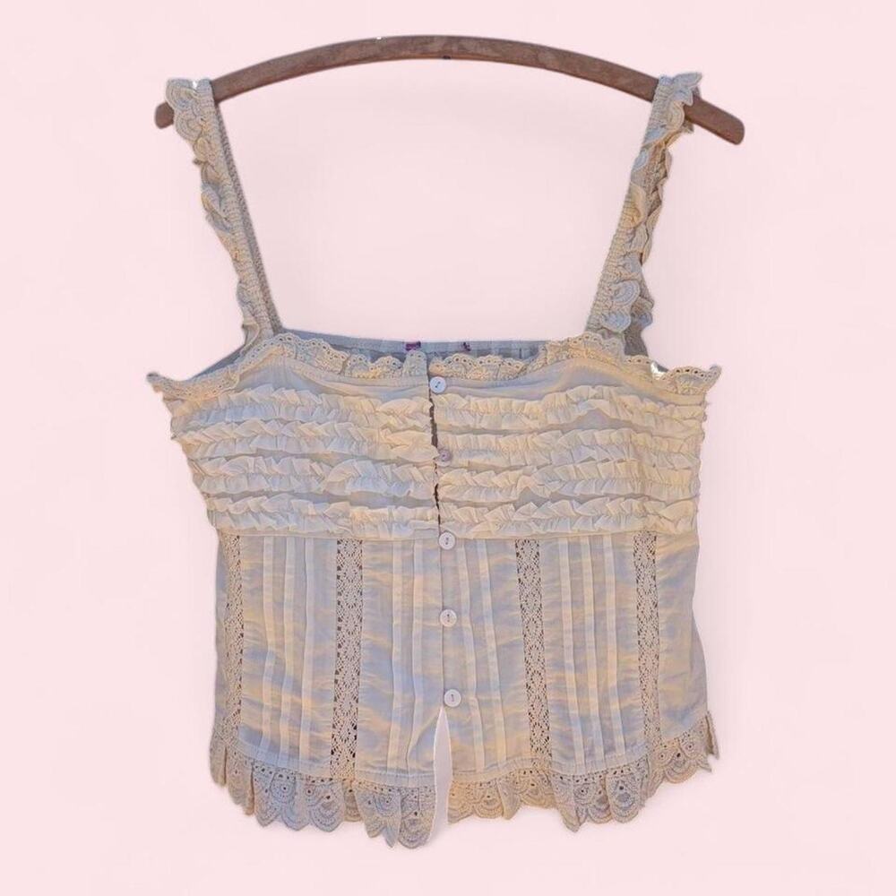 Cream ruffled lace cami tank - Picture 1 of 6